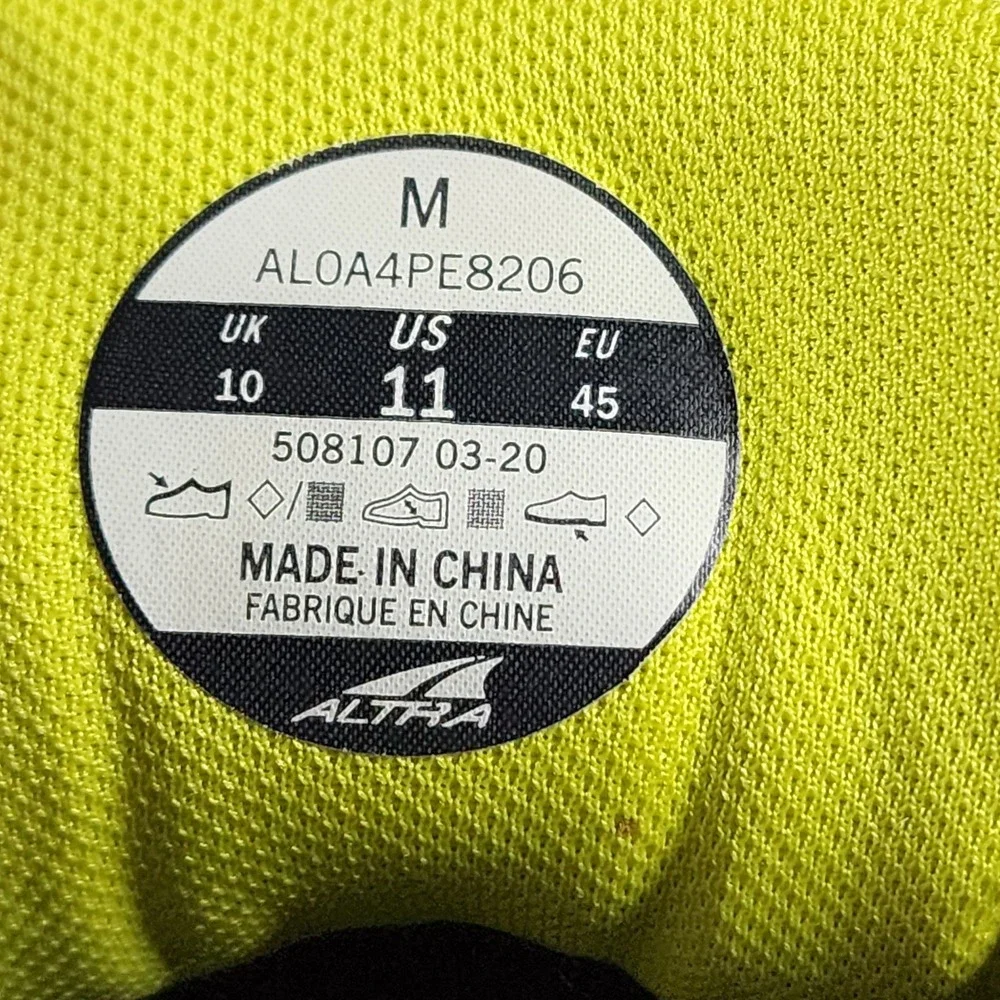 Altra Viho Running Shoes Mens 11 Blue Lime AL0A4PE8206 Zero Drop Road Trainers